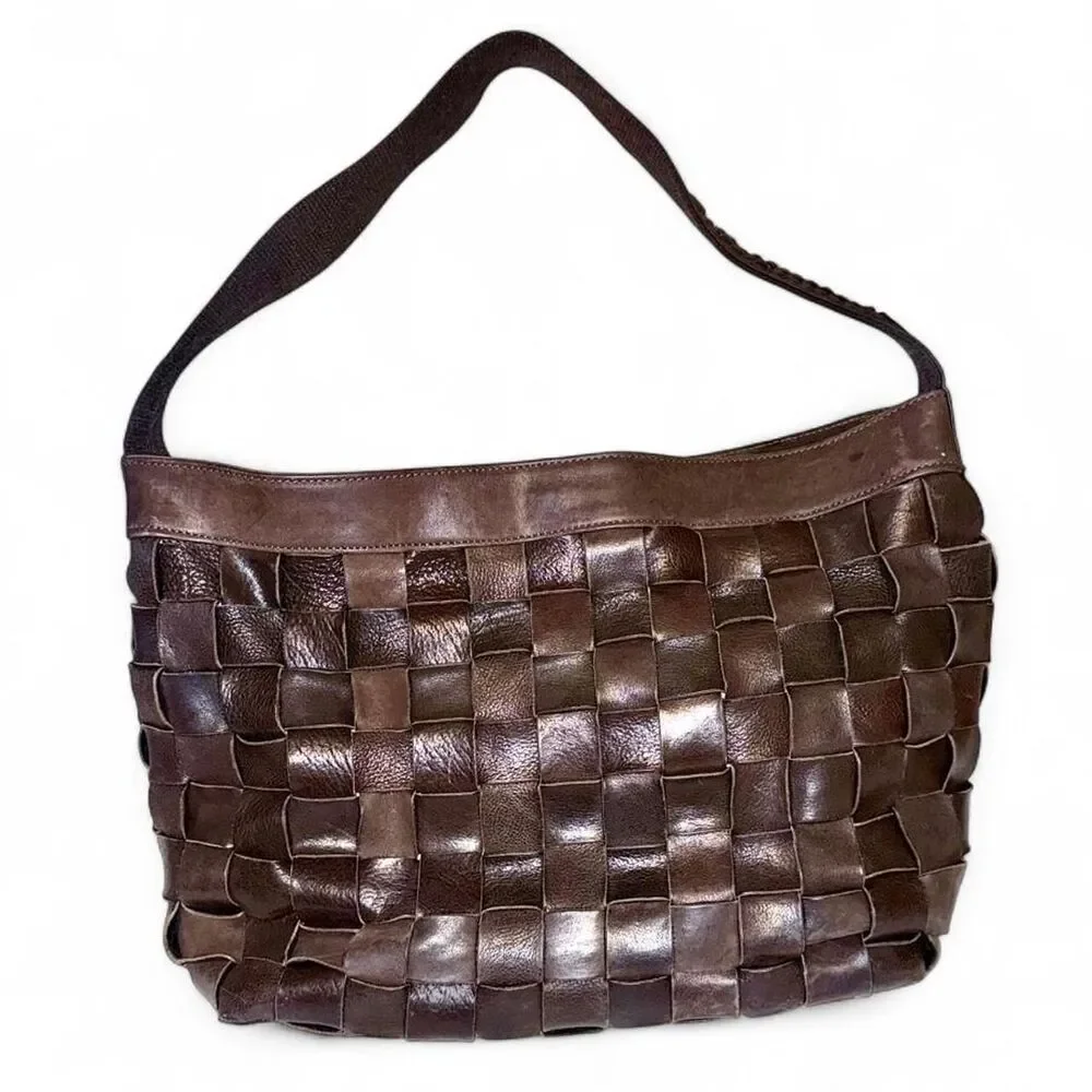 FRANK EXE Italian Leather Brown Woven Bag - Picture 2 of 7